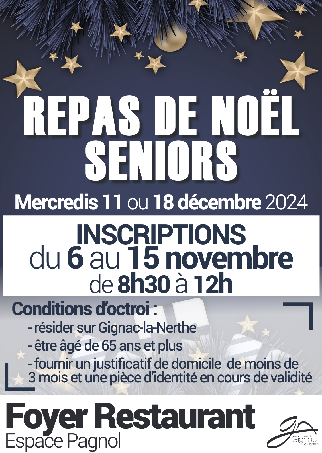 INSCRIPTIONS POUR LE REPAS DE NOËL SENIORS